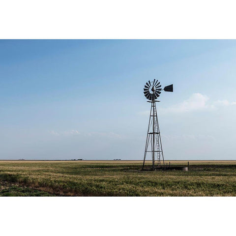 Windmill in rural Gray County in the Texas panhandle Black Modern Wood Framed Art Print by Highmith, Carol