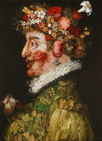 Spring Black Ornate Wood Framed Art Print with Double Matting by Arcimboldo, Giuseppe