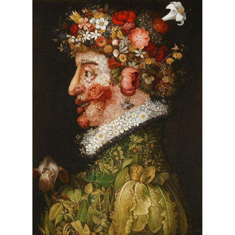 Spring Black Modern Wood Framed Art Print with Double Matting by Arcimboldo, Giuseppe