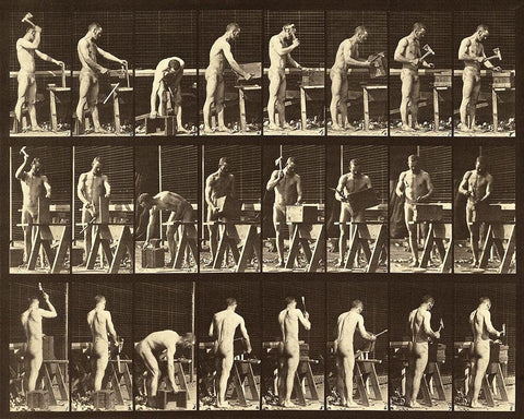Motion Study: Woodwork Black Ornate Wood Framed Art Print with Double Matting by Muybridge, Eadweard J.