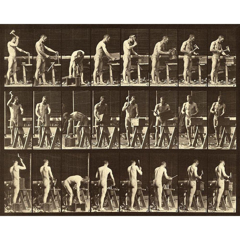 Motion Study: Woodwork Black Modern Wood Framed Art Print by Muybridge, Eadweard J.