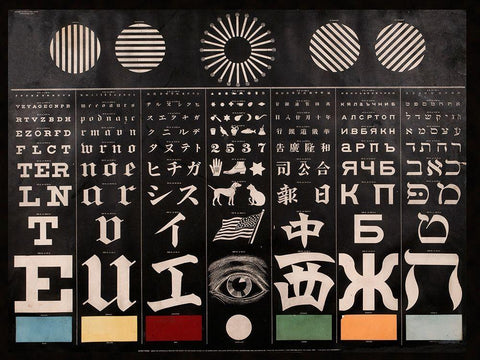 Multi-Lingual Eye Chart, ca. 1907 - Light Background White Modern Wood Framed Art Print with Double Matting by Mayerle, George