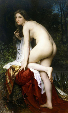Baigneuse White Modern Wood Framed Art Print with Double Matting by Bouguereau, William-Adolphe