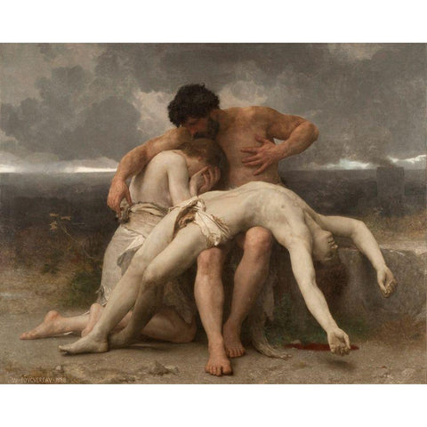 The First Mourning, 1888 White Modern Wood Framed Art Print by Bouguereau, William-Adolphe