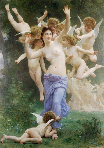 The Wasps Nest, 1892 White Modern Wood Framed Art Print with Double Matting by Bouguereau, William-Adolphe