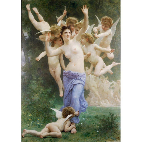 The Wasps Nest, 1892 White Modern Wood Framed Art Print by Bouguereau, William-Adolphe