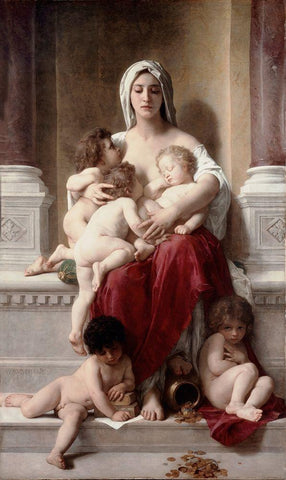 Charity Black Ornate Wood Framed Art Print with Double Matting by Bouguereau, William-Adolphe