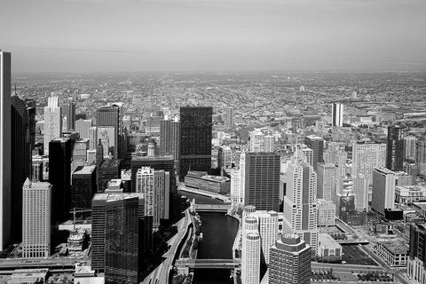 Aerial view of skyline Chicago Illinois White Modern Wood Framed Art Print with Double Matting by Highsmith, Carol