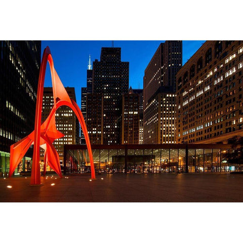 Night view of Chicago Federal Center Chicago Illinois Gold Ornate Wood Framed Art Print with Double Matting by Highsmith, Carol