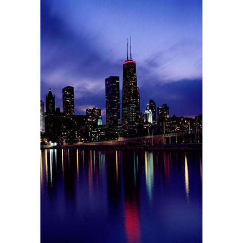 Skyline at dusk Chicago Illinois Black Modern Wood Framed Art Print with Double Matting by Highsmith, Carol