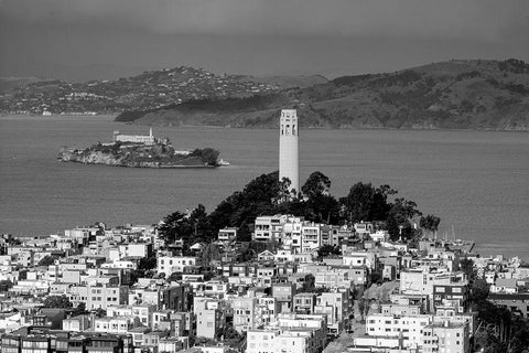 Coit Tower and Alcatraz San Francisco California Black Ornate Wood Framed Art Print with Double Matting by Highsmith, Carol