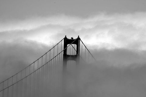 Golden Gate Bridge with fog rolling over it San Francisco California White Modern Wood Framed Art Print with Double Matting by Highsmith, Carol