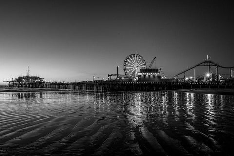 Santa Monica Pier at Sunset California Black and White White Modern Wood Framed Art Print with Double Matting by Highsmith, Carol