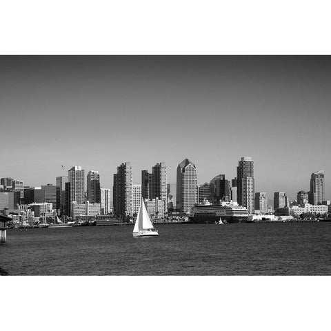 Skyline of San Diego California Black and White Black Modern Wood Framed Art Print with Double Matting by Highsmith, Carol