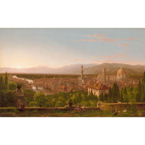 View of Florence Gold Ornate Wood Framed Art Print with Double Matting by Cole, Thomas