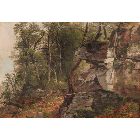 Trees on a Rocky Hillside Black Modern Wood Framed Art Print by Durand, Asher Brown