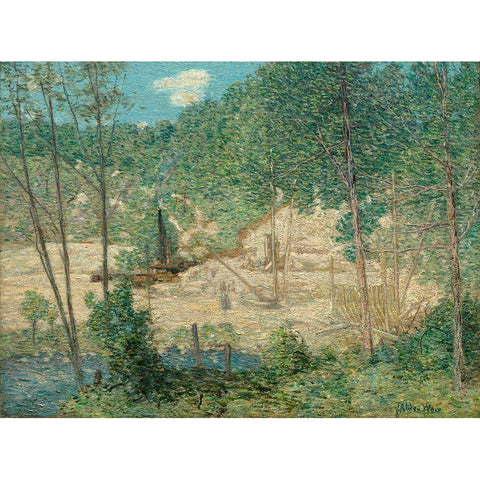 The Building of the Dam White Modern Wood Framed Art Print by Weir, J Alden