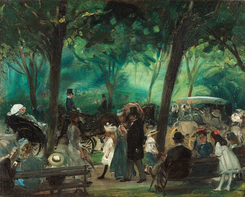 The Drive Central Park Black Ornate Wood Framed Art Print with Double Matting by Glackens, William
