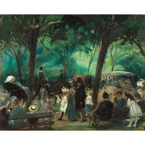 The Drive Central Park Gold Ornate Wood Framed Art Print with Double Matting by Glackens, William