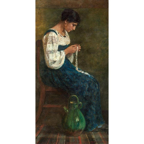 Capri Lace Maker Black Modern Wood Framed Art Print with Double Matting by Butler, George B