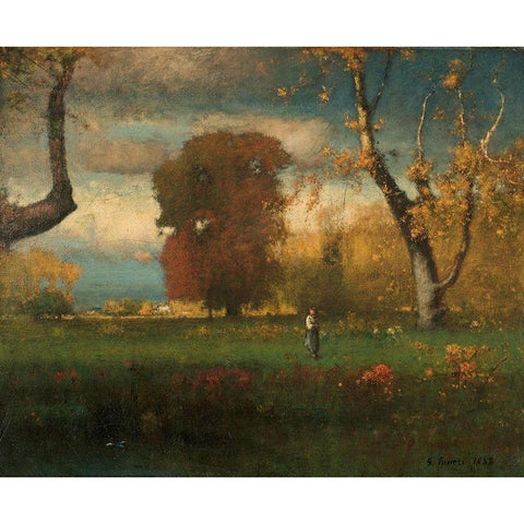 Landscape Gold Ornate Wood Framed Art Print with Double Matting by Inness, George