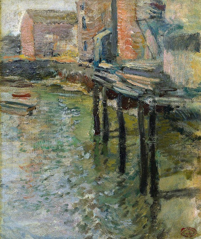 Deserted Wharf The Old Mill at Cos Cob White Modern Wood Framed Art Print with Double Matting by Twachtman, John Henry