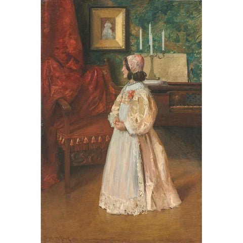 Portrait of My Daughter Alice White Modern Wood Framed Art Print by Chase, William Merritt