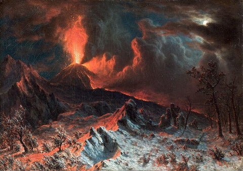 Mount Vesuvius at Midnight Black Ornate Wood Framed Art Print with Double Matting by Bierstadt, Albert