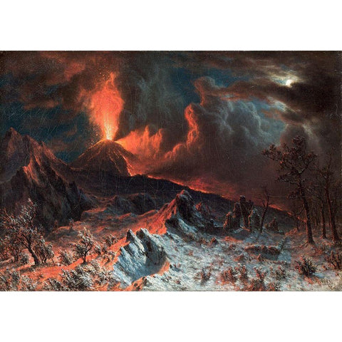 Mount Vesuvius at Midnight Gold Ornate Wood Framed Art Print with Double Matting by Bierstadt, Albert