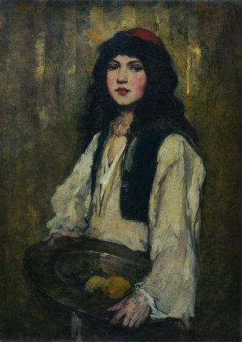 The Venetian Girl White Modern Wood Framed Art Print with Double Matting by Duveneck, Frank