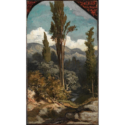 Three Trees Italy Black Modern Wood Framed Art Print by Vedder, Elihu