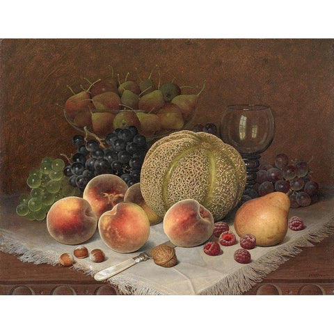 Still Life with Cantaloupe White Modern Wood Framed Art Print by Brown, William Mason