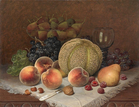 Still Life with Cantaloupe Black Ornate Wood Framed Art Print with Double Matting by Brown, William Mason