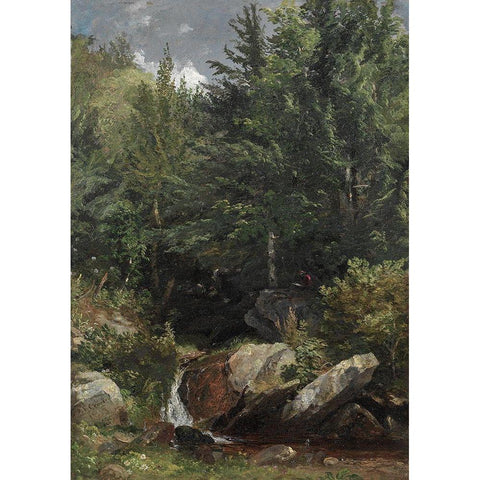 Trees and a Stream on a Hillside Black Modern Wood Framed Art Print with Double Matting by Cropsey, Jasper F
