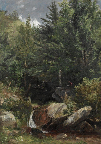 Trees and a Stream on a Hillside Black Ornate Wood Framed Art Print with Double Matting by Cropsey, Jasper F