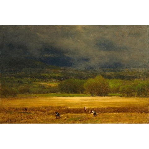 The Wheat Field Gold Ornate Wood Framed Art Print with Double Matting by Inness, George