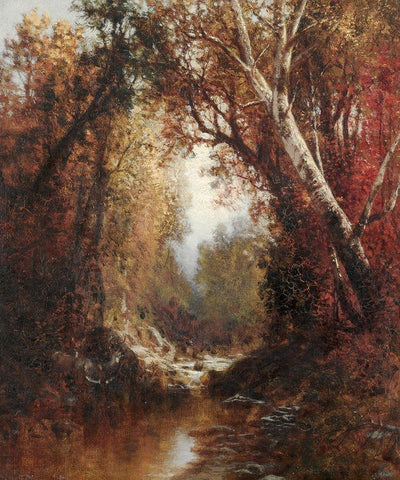 Autumn Scene in the Adirondacks Black Ornate Wood Framed Art Print with Double Matting by Hart, William