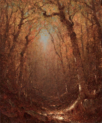 Autumn a Wood Path Black Ornate Wood Framed Art Print with Double Matting by Gifford, Sanford Robinson