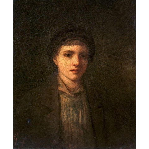Head of a Boy Gold Ornate Wood Framed Art Print with Double Matting by Fuller, George