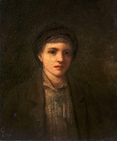 Head of a Boy Black Ornate Wood Framed Art Print with Double Matting by Fuller, George