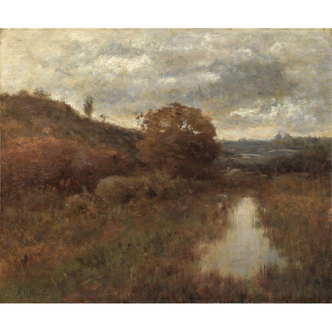 Autumn Landscape and Pool White Modern Wood Framed Art Print by Wyant, Alexander H