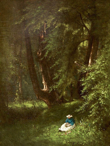 The Wood Chopper Black Ornate Wood Framed Art Print with Double Matting by Inness, George