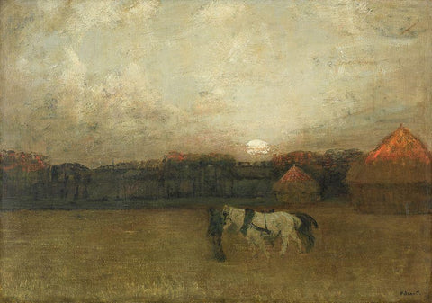 The Stubble Field Black Ornate Wood Framed Art Print with Double Matting by Dearth, Henry Golden