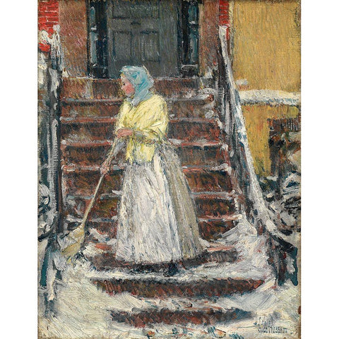 Sweeping Snow White Modern Wood Framed Art Print by Hassam, Childe