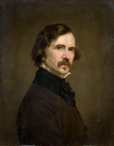 Self-Portrait Black Ornate Wood Framed Art Print with Double Matting by Healy, Geogre Peter Alexander