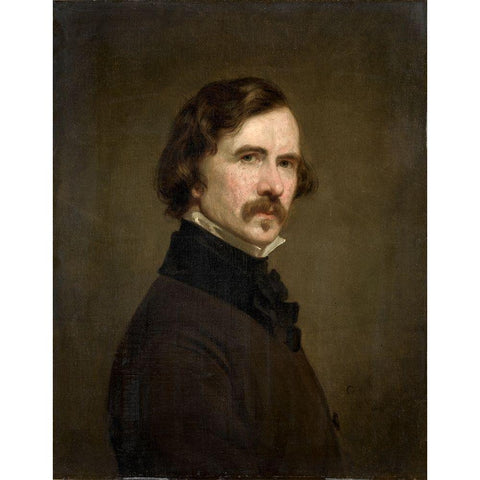 Self-Portrait Black Modern Wood Framed Art Print with Double Matting by Healy, Geogre Peter Alexander