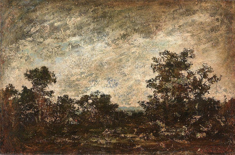 Indian Camp Black Ornate Wood Framed Art Print with Double Matting by Blakelock, Ralph A