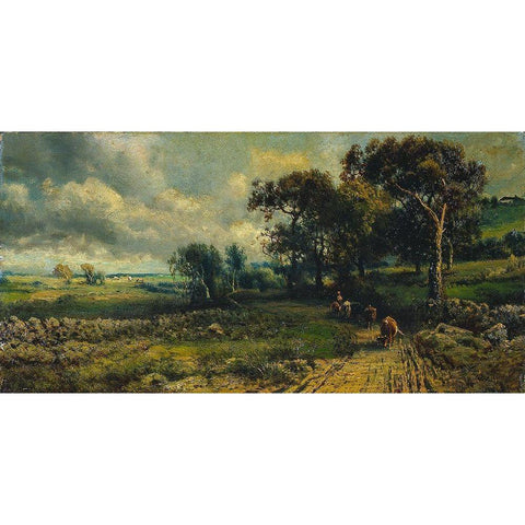 Fleecy Clouds Black Modern Wood Framed Art Print by Inness, imitator ofÂ George