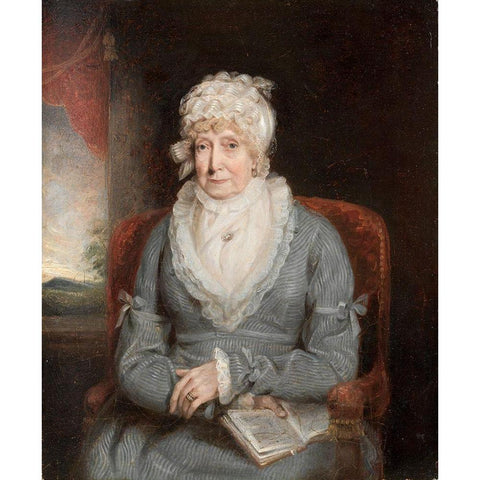 Portrait of a Woman Mrs Ann Hivlyn Black Modern Wood Framed Art Print by America or England, 19th Century