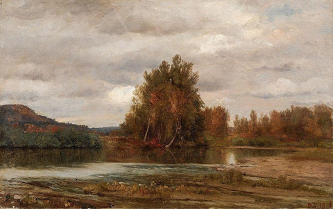 Gray Day on the Esopus Black Ornate Wood Framed Art Print with Double Matting by Cropsey, Jasper F